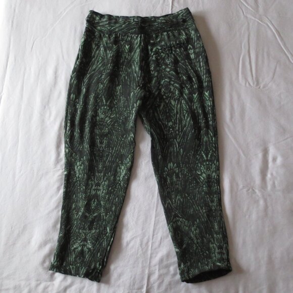 Haute Hippie Green Silk Foliage Feather Drawstring Slim Jogger Trousers Pants - Picture 3 of 8